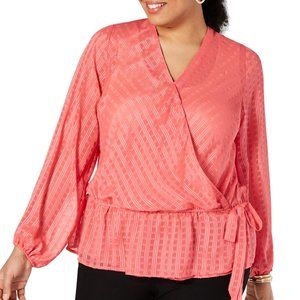 INC Plus Pink Sheer Faux Wrap Blouse Size 3X